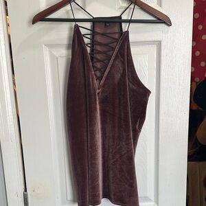 Express Brown Velvet Camisole with Lace-Up Back